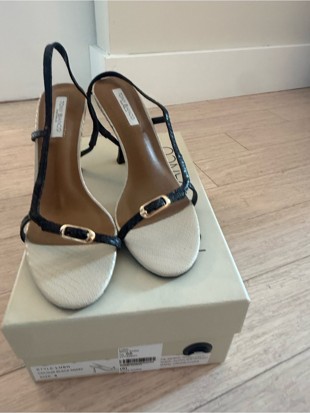 REVOLVE Two-Tone Black Strap Ivory Slingback Heels